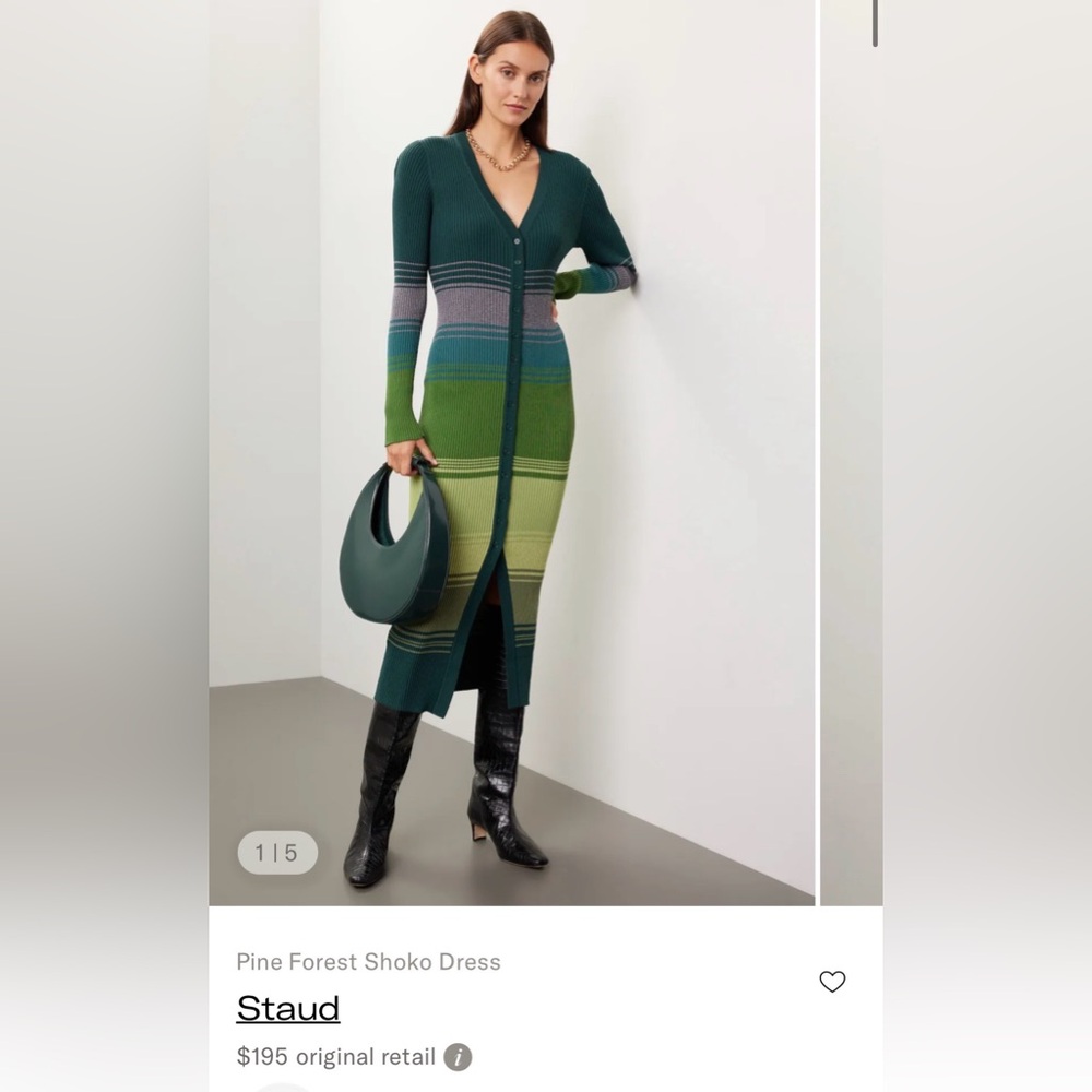 STAUD Shoko Dress in Pine Forest
